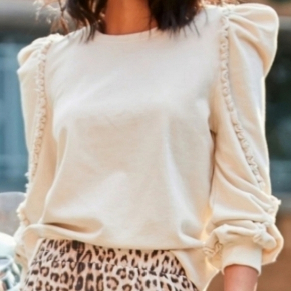 Generation Love Cleo Ruffle Sweatshirt Cream L - Picture 1 of 9
